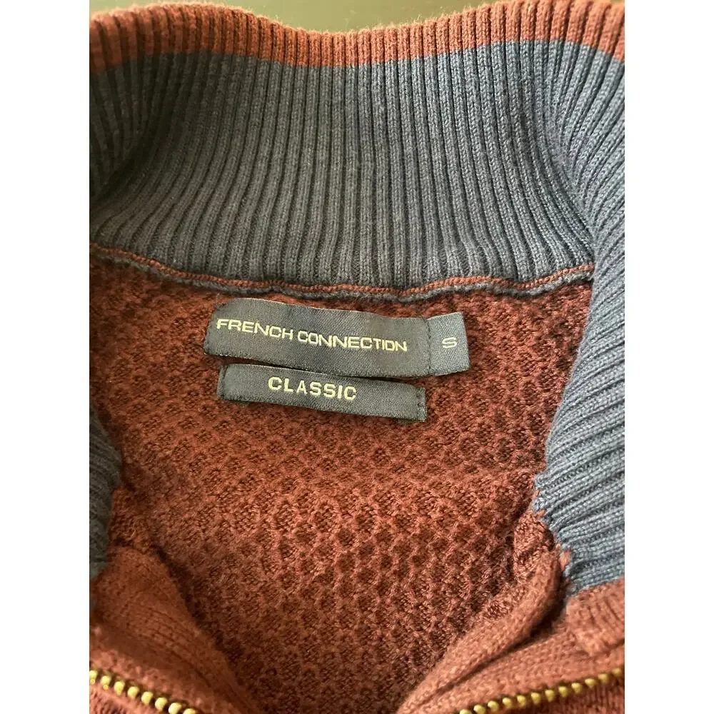 French Connection Classic Burgundy Quarter-Zip Knit Sweater Size Small